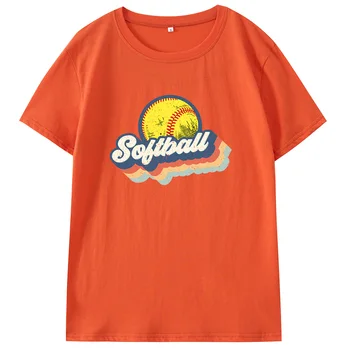 Футболка для софтбола, хлопковая футболка в стиле ретро уличной моды, повседневная женская футболка с коротким рукавом