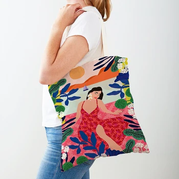 Модные женские сумки из натуральных растений Эгейского моря, повседневная холщовая сумка с двойным принтом, винтажная художественная сумка для покупок через плечо
