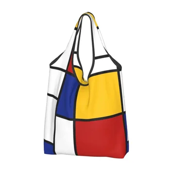 Переработка женской сумки для покупок в стиле Мондриан, портативные геометрические сумки для покупок в магазинах