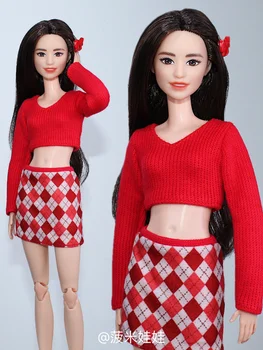 Модный комплект одежды/ярко-красный свитер + юбка-сетка/30 см кукольная одежда, костюм для 1/6 Xinyi FR ST Куклы Барби/игрушки на Рождество