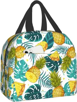 Сумка для ланча с изоляцией от ананасов с передним карманом, Многоразовая сумка-холодильник на молнии для женщин, кемпинга, пеших прогулок, пикника, пляжных путешествий