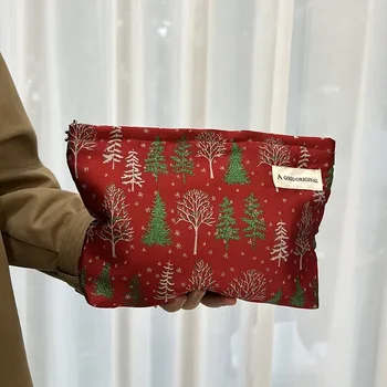 Рождественские косметические сумки Яркий шелковый органайзер в виде Рождественской елки и снежинок для ухода за кожей, внутренняя сумка-клатч Косметичка Женская